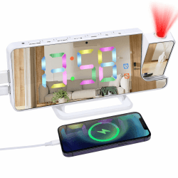 Bestcool Projektionswecker für Schlafzimmer, Bunte Digitale Wecker Spiegel Wecker Nachttisch mit 180° Projektor Automatisch dimmbares Display USB-Ladung 5 Dimmer Schlummerfunktion 12/24H für Zuhause