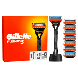 Gillette Fusion 5 Nassrasierer Herren, Rasierer + 8 Rasierklingen + Rasierer-Halter, Geschenk für Männer Rasierer + 8 Klingen + Halter