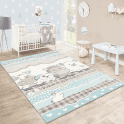 Paco Home Teppich Kinderzimmer Junge Mädchen Kinderteppich Spielteppich Kurzflor Regenbogen Bauernhof Einhorn Schmetterling Hase, Grösse:140x200 cm, Farbe:Beige 140 x 200 cm (Rechteckig) Beige