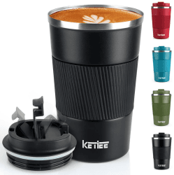KETIEE Thermobecher Kaffeebecher to Go 13oz/380ml Edelstahl Kaffee-to-go Becher Thermo, Vakuum auslaufsicher Isolierbecher mit Deckel, Autobecher doppelwandig isoliert coffee-to-go becher, Schwarz A01 Schwarz 380ml 1 Stück (1er Pack)