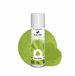 Food Colours Velvet Spray LIME GREEN 250 ml Lebensmittelfarbe, Wildlederstruktur, Dekorieren von Kuchen, Pralinen, Schokolade, Zuckermassen, Monoporzionen LIME GREEN 250 g (1er Pack)