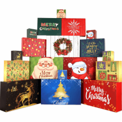 Weihnachts Geschenkboxen mit Deckel für Geschenke-18 Stück Sortierte Weihnachts Verpackungsboxen für Kleidung, Große Geschenkbox Pappe Große Karton 4 Größen, Kraftbox Set 12 Muster mit 18 Aufklebern Modernes Weihnachtsmuster