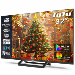 TuTu 32 Zoll TV Fernseher (80cm) LED HD Ready Triple Tuner (DVB-T/T2-C-S/S2) HDMI USB-Media Player CI/CI+ Hotelmodus Randlos Mittelbasis(2024) 32 Zoll + Mittelfuss Standard TV