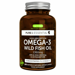 Ultra pures Omega 3 Wildfischöl in Triglycerid Form mit Astaxanthin, 1000mg EPA DHA Fettsäuren höchst absorbierendes Fischöl Konzentrat, 180 Kapseln, von Igennus