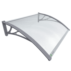 VOUNOT Vordach für Haustür 120 x 80 cm, Überdachung Haustür aus Aluminium und Polycarbonat, Transparentes Pultbogenvordach, Pultvordach, Grau Grau 120 x 80 cm