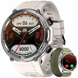Blackview Smartwatch Herren (Anrufe tätigen/empfangen), 1,39'' Fitnessuhr mit Herzfrequenz SpO2 Schrittzähler Schlafmonitor, 100 Sportmodi, IP68 Wasserdicht Aktivitätstracker, Sportuhr für iOS Android W50-Khakigrau
