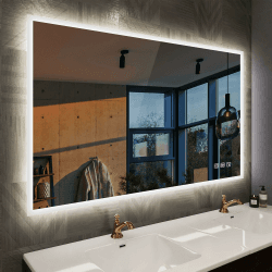 STARLEAD Bad-Spiegel-mit-Beleuchtung 100x70 cm, Spiegel-Bad-mit-Beleuchtung und Bluetooth, Entfoggen, Led-Spiegel-Bad mit 3 Lichtfarben, Dimmbar, Speicherfunktion, Horizontal/Vertikal, HD Hartglas 70L x 100B cm M3041 Madrid Silber (Bluetooth)