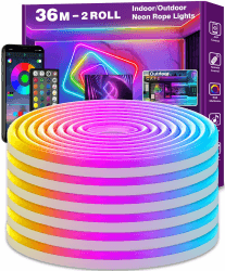 LETIANPAI 36m LED Neon Seillichter, Steuerung mit App/Fernbedienung, Flexibles LED Seillicht, Mehrere Modi, IP65 Outdoor RGB Neonlichter Wasserdicht