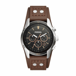 Fossil Coachman Uhr für Herren, Chronographenwerk mit Edelstahl- oder Lederarmband 44MM Schwarz