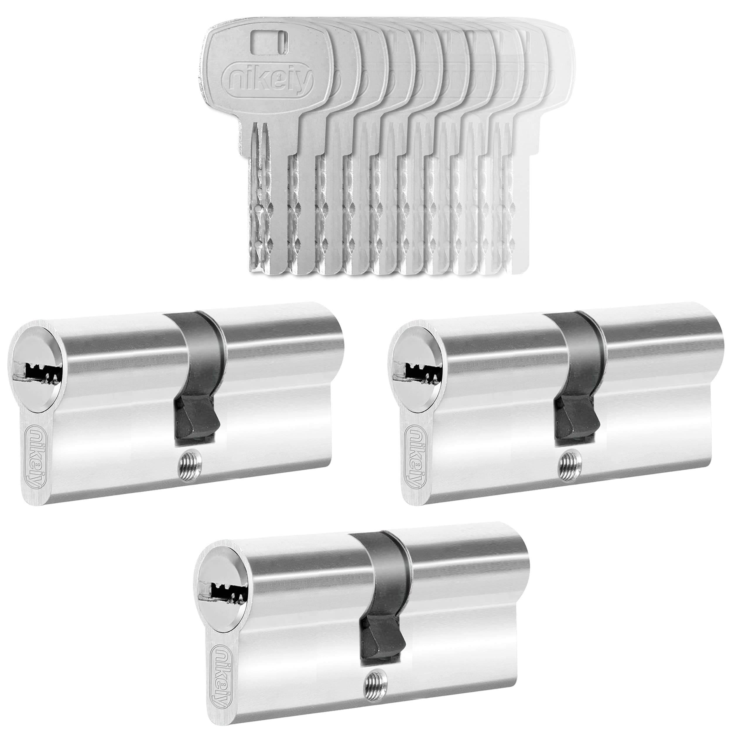 GERCAR 3x Schließzylinder gleichschließend 3 Profilzylinder 45/45 inkl. 15 Schlüssel - 90 mm - Doppelzylinder Türschloss Zylinderschloss gleichschliessendes 3er Set - Länge: 90mm, A:45 B:45 90 mm 45/45 - Profil 3er Set (Gleichschließend)