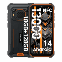 Blackview BV6200 Pro 13000mAh Outdoor Handy Ohne Vertrag Android 14,18GB+128GB Outdoor Smartphone Wasserdicht,98DB Lautsprecher,Helio P35 2.3Ghz,6.56" HD+ Baustellenhandy, Dual 4G/OTG/GPS/13MP/NFC Orange