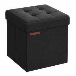 SONGMICS 38 cm Sitzbank mit Stauraum, klappbare Sitztruhe, Aufbewahrungsbox, Fußbank, tintenschwarz LSF027B01