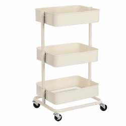 SONGMICS Rollwagen mit 3 Fächern, Aufbewahrungswagen, Küchenregal mit Rollen, Ablagefächer höhenverstellbar, Servierwagen mit 2 Bremsen, Bad, Küche, Büro, Weiß, 43 x 35 x 73.5 cm (L x W x H)