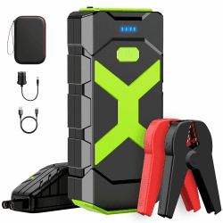 Powkey 2000A Starthilfe Powerbank für pkw, 12V Powerbank Auto Starthilfe, Auto Booster Power Pack für 8.0L Benzin und 6.0L Diesel mit Starthilfekabel/USB-Kabel 3.0 Ports und LED (Grün)