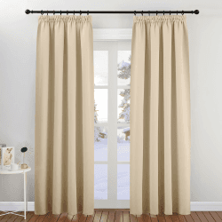 PONY DANCE Schlafzimmer Gardinen mit Kräuselband Vorhang Beige Blickdicht Thermovorhang gegen Kälte Verdunklungsvorhänge für Schienensystem, Biscotti Beige, 2er Set, H 200 x B 140 cm H200 x B140 cm (2er Pack) Biscotti Beige