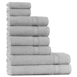 Tuiste Handtücher Set Silbergrau Hellgrau |%100 Baumwolle Handtuch Set 8 Teilig | 2X Badetücher (70x140), 4X Handtücher (50x90), 2X Gästetücher (30x50) | Weich und Saugstark | Farbe : Silbergrau 2 Badetücher + 4 Handtücher + 2 Gästetücher Silbergrau