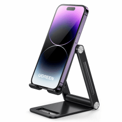 UGREEN Handy Ständer Verstellbar Aluminium Handyständer für Tisch Handyhalterung Handyhalter Schreibtisch kompatibel mit iPhone 16 15 14 13 Pro Max, Galaxy S23 Ultra S23+ Huawei bis 7,9 Zoll (Schwarz)