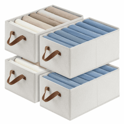 DIMJ Kleiderschrank Organizer Aufbewahrungsboxen Stoff - Faltbare Boxen Aufbewahrung groß 45x28x20cm 4er Set für Kisten Kleiderschrank Kleiderboxen, Weihnachtskugeln Aufbewahrung, Hellbeige 4 Stück Hellbeige