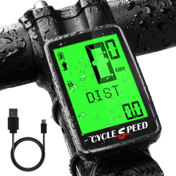 Fahrradcomputer USB Aufladbar, Fahrrad Kilometerzähler Tachometer Kabellos IPX7 Wasserdicht, Fahrradtacho 5 Sprachen Radcomputer mit LCD Display Multi-Funktion, Automatisches Aufwachen USB-1