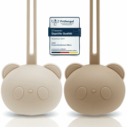 CAJA Schnullerbox Silikon 2 Stück- Schnulleraufbewahrung - Panda Design - BPA-frei - Sichere Aufbewahrung Schnuller - Hochwertige Baby Zubehör Kleinkinder & Babys (1x complexion + 1x field grey) 2er Set 1x complexion + 1x field grey