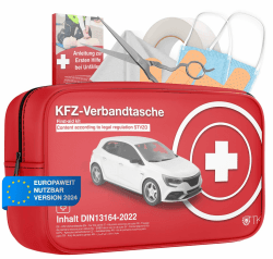 Verbandstasche KFZ mit Beatmungstücher - Verbandskasten Auto nach aktueller Norm 2024 & 2025 - DIN13164:2022 - Erste Hilfe Set - Verbandskasten StVO konform