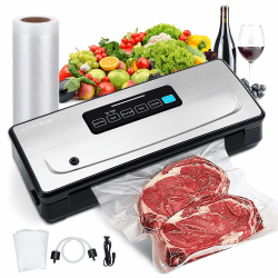 Vakuumiergerät VS02-7-in-1 Vakuumierer mit 5 Vakuumbeuteln, 85 Kpa Vakuumiergerät Profi für Lebensmittel, Doppelte Schweißnaht, Ideal für Küche und Restaurant Lebensmittelkonservierung Blau