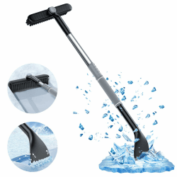 autozen Eiskratzer Auto, 3in1 Schneebürste 360° Drehbar 86cm Länge Einziehbare Auto Eiskratzer mit Schaumstoffgriff, grau+schwarz