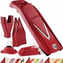 Börner Gemüsehobel V5 (Profi Set) • Verstellbarer V-Hobel 7-teilig mit 10 Schnittarten • Gemüseschneider mit Edelstahl V-Klinge • Küchenhobel inkl. Dockingstation • Farbe: Rot Set profi Rot