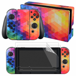 eXtremeRate Aufkleber Sticker Skin Decal Folie Abziehbild Faceplates Kleberfolie mit 2 Displayschutzfolie für Nintendo Switch/NS Konsole&Joy-Con&Dock&Griff(Buntes Dreieck)