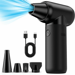 Elektrische Staubgebläse Luftdruckspray, 3-Gang 180000 U/min, Druckluft Compressed Air Duster, Reinigungsbürste und USB Schnellladung Kabelloser Jet Dryer Gebläse für PC Reinigungsset, Auto, Sofa Schwarz