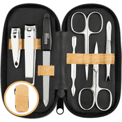 Maniküre Set Solingen - Vergleichssieger mit Top Preis/Leistung - Echt Leder Etui handlich und weich - 7teiliges Nagelset für Damen und Herren marQus aus glanzvernickeltem poliertem Stahl 10. Kork