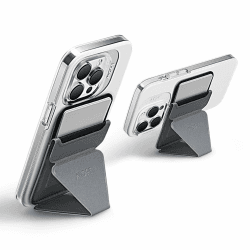 MOFT Magnetischer Handy Wallet Ständer, Veganem Leder Kartenhalter Stand Kompatibel mit Magsafe iPhone 16 15 14 13 12 Serie, 3 Betrachtungswinkel Grau