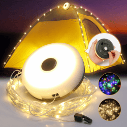 Yizhet 10 m Camping Lichterkette Aufrollbar, Outdoor Lichterkette, Vielseitige LED Lichterkette – Langlebig und Wasserdicht, USB Aufladung – Gragbare Camping Lichter für Camping, Hof und Wandern