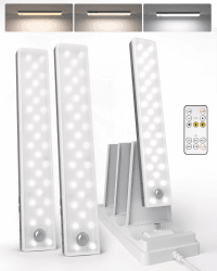 EZVALO Unterbauleuchte Küche LED mit Ladestation 62 LED, 2000 mAh Schrankbeleuchtung mit 3 Farbtemperaturen, Dimmbare Kabellose Schranklicht mit Bewegungsmelder für Küche, Kleiderschrank(3 Stück) 3 Stück mit Ladestation