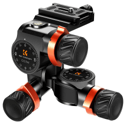K&F Concept 3-Wege-Neiger, Geared Tripod Head, CNC Process Aluminum Alloy Getriebeneiger für Kamerastative, Fotozubehör für Content Creation, Professionelle Fotografie 3-Way Geared Head Schwarz-orange