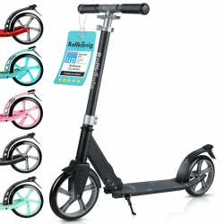 Rollkönig ® Scooter für Kinder ab 5 Jahren I Der Faltbare City-Scooter mit großen Rädern I Tret-Roller für Erwachsene mit bis zu 100kg Tragkraft Schwarz / Grau