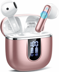 Bluetooth Kopfhörer, Kopfhörer Kabellos Bluetooth 5.4 In Ear Kopfhörer mit 4 ENC Noise Cancelling Mic, 40Std Wireless Earbuds mit LED Anzeige, IP7 Wasserdicht Ohrhörer für Fahren Lernen, Roségold