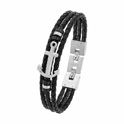 s.Oliver Armband Edelstahl/Leder für Herren, Armschmuck, Kommt in Schmuck Geschenk Box ANKER