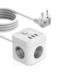 JSVER Steckdosenwürfel 5M Steckdosenleiste 3 Fach mit USB,Überspannungsschutz mit 3 USB Ladegerät (15,5W) Mehrfachsteckdose(3680W) mit Schalter für Büro, zu Hause oder auf Reisen-Weiß Weiß 5M
