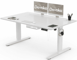 Devoko Höhenverstellbar Schreibtisch 140x80cm mit USB-A Ladeanschluss, Mobiler Elektrisch Computertisch mit Kabel Management Tray und 3-Funktions-Memory, Weiß 140 x 80 cm Weiß