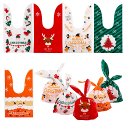 50 Stück Süssigkeiten Beutel, 5 Verschiedene Motive Süßigkeiten Beutel Geschenktüten Weihnachten Geschenkverpackung Tüten für Weihnachten Candy Kekse(21,5x13cm) rot, grün, weiß
