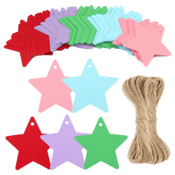 G2PLUS Geschenkanhänger Weihnachten Stern, 100 Stk Etiketten Stern für weihnachten, Bunt Anhänger Stern Weihnachten, 6CM Sternen Anhaenger Papier zum Adventskalender und Weihnachtsgeschenke Mehrfarbig