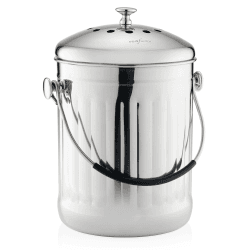 RED FACTOR Premium Kompostbehälter Küche Aus Edelstahl Geruchlos - Bio Mülleimer - Inklusive Kostenlosen Aktivkohlefiltern (Glänzender Stahl, 5 Liter) Glänzender Stahl 5 Liter
