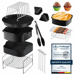 UNBOX Heißluftfritteuse Zubehör, 16-teiliges Quadratisches Airfryer Zubehör für Airfryer XXL, COSORI 5,5L, Philips 7,2L, 7,3L, Ninja 5,8L, Cecotec 5,5L, 6L, Princess - mit Silikonform und E-Rezeptbuch Quadratische Zubehör