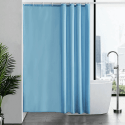 Furlinic 180x200 Duschvorhang aus Stoff, Badvorhang Anti-schimmel und Waschbar, Textile Vorhänge in Badezimmer für Badewanne und Dusche,Hellblaue Duschvorhänge mit 12 Duschvorhangringe. H200 x B180 cm (1er Pack) Hellblau