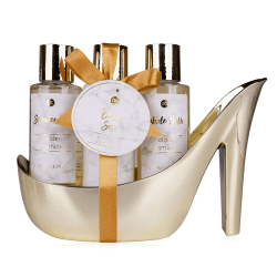 accentra MARBLE Badeset Geschenkset in wunderschönem, goldenem Pumps 4-teiliges Badeset Beautyset Pflegeset Duschset – für ein entspanntes SPAErlebnis gold Single