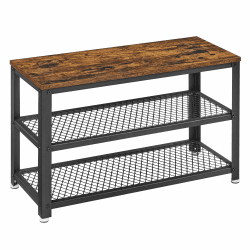 VASAGLE Schuhbank, Schuhregal mit 2 Gitterablagen, Aufbewahrung für Schuhe, 30 x 73 x 45 cm, für Eingangsbereich, Flur, Wohnzimmer, Metallgestell, Industrie-Design, vintagebraun-schwarz LBS73X 73B cm Vintagebraun + Schwarz