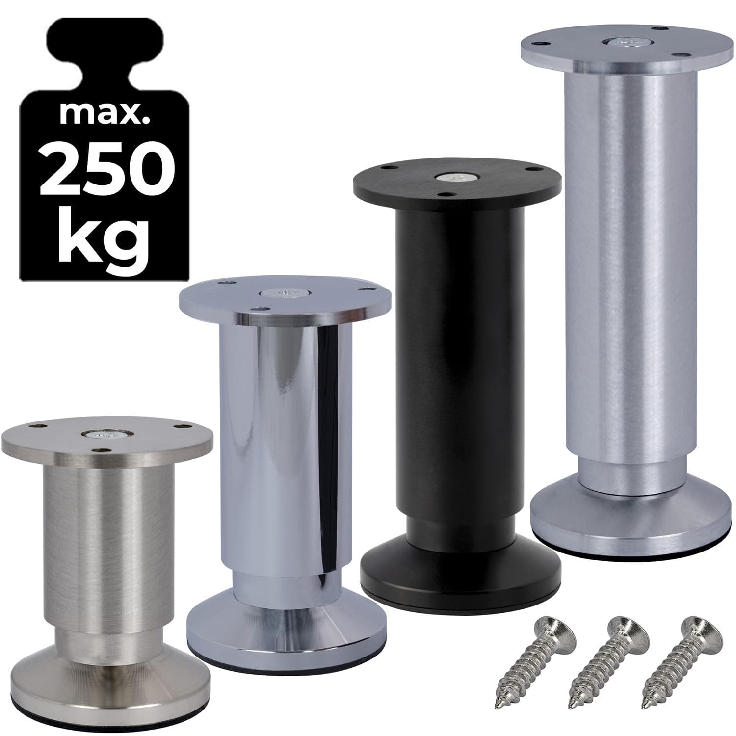 4er SET Möbelfüße Sofafuß Möbelbeine| ALUMINIUM gebürstet | Höhe 15 cm |Ø 38 mm|stabile Ausführung|Sofa Bett Schrank Couch von STAHLIA® Höhe:150 mm(15 CM )4er SET Aluminium Gebürstet