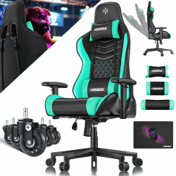KESSER® Gamingstuhl mit Kopfstütze & Lendenkissen | Ergonomischer Gaming Sessel 150kg belastbar | Gamer Stuhl Armlehne 360° | Drehbarer Schreibtischstuhl Gaming Chair mit Gummi-Rollen Schwarz / Türkis