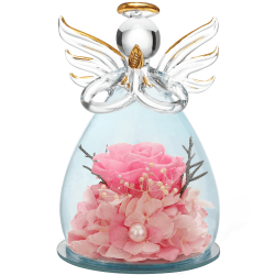 ANLUNOB Geburtstagsgeschenk für Immer Rose, Glaskuppel-Engelsstatue – ewige Rosenblume, handgefertigt – Geschenk für Frauen, Freundin, Mutter, Mutter, Oma, Oma Rosa
